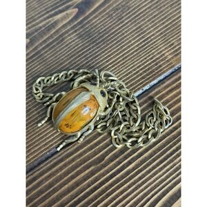 CASTLECLIFF's Large Rare Beetle Pendant Necklace Amazing Colors Vintage Unique
